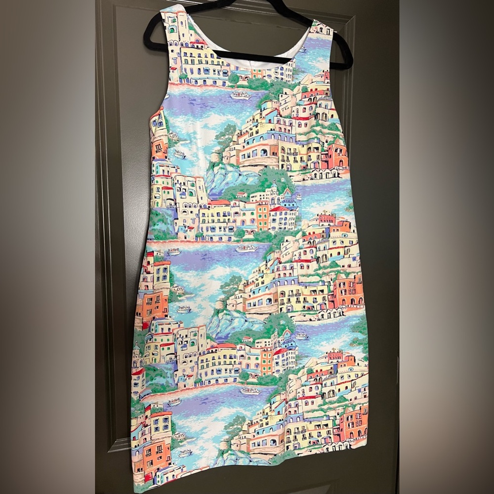Talbots Portofino Italian Village Scene Sheath Dress Size 12 P